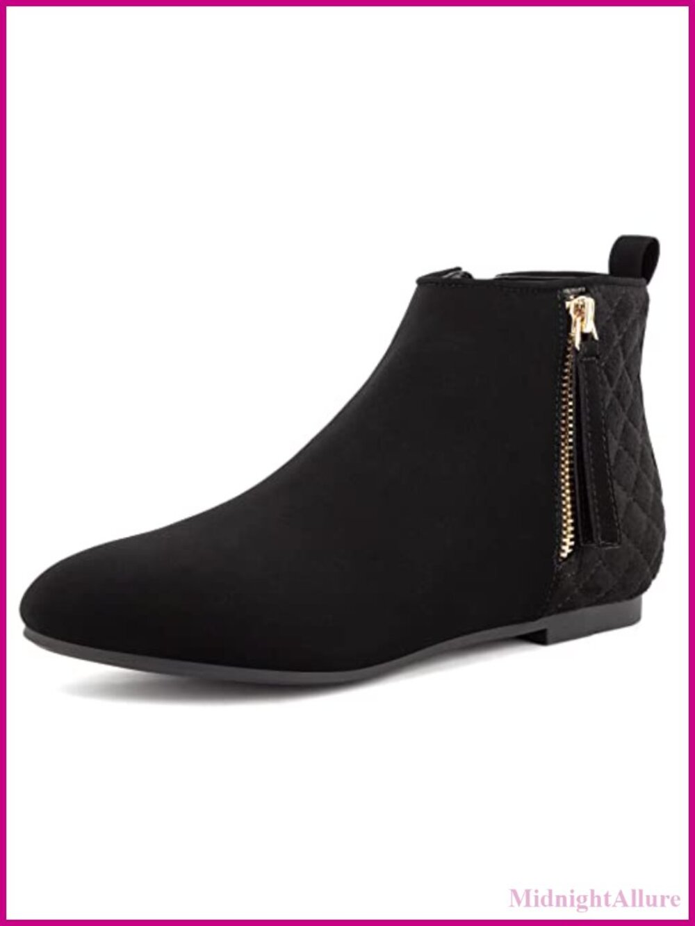 Women's Flat Ankle Boots Round Toe Side Zip Suede Booties
